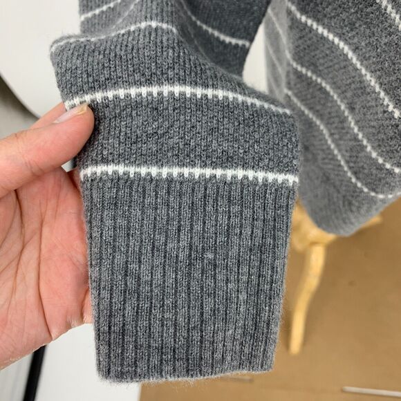 Gap Brooklyn Sweater Womens S Small Grey Merino Wool Striped Ribbed V Neck Knit - Picture 4 of 14